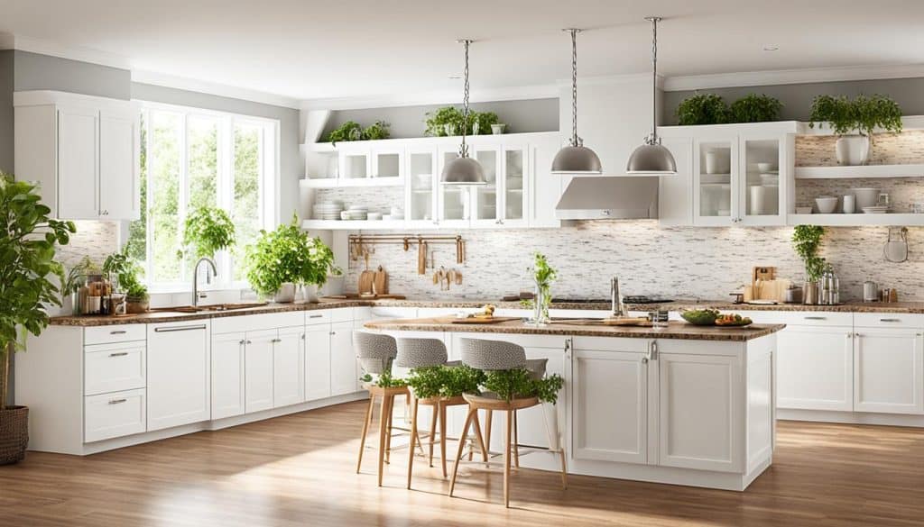 Classic White Cabinets Paired with Brown Granite