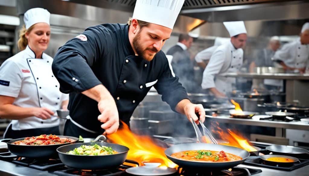 Chef working on restaurant kitchen stove